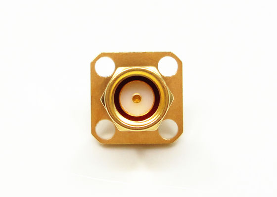 Female 18GHz Brass 4 Holes Flange Mount SMA Straight RF Connector