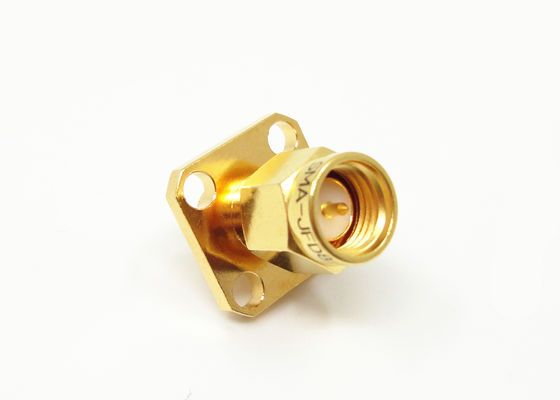 Female 18GHz Brass 4 Holes Flange Mount SMA Straight RF Connector