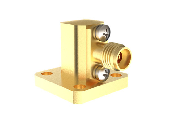 26.4GHz~40GHz WR28 BJ320 থেকে K2.92mm মহিলা ওয়েভগাইড টু কোএক্স অ্যাডাপ্টার ডান কোণ K/BJ320-KF22