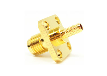 50Ohm মহিলা SMA RF সংযোগকারী সোল্ডার সংযুক্তি 4 হোল ফ্ল্যাঞ্জ মাউন্টিং